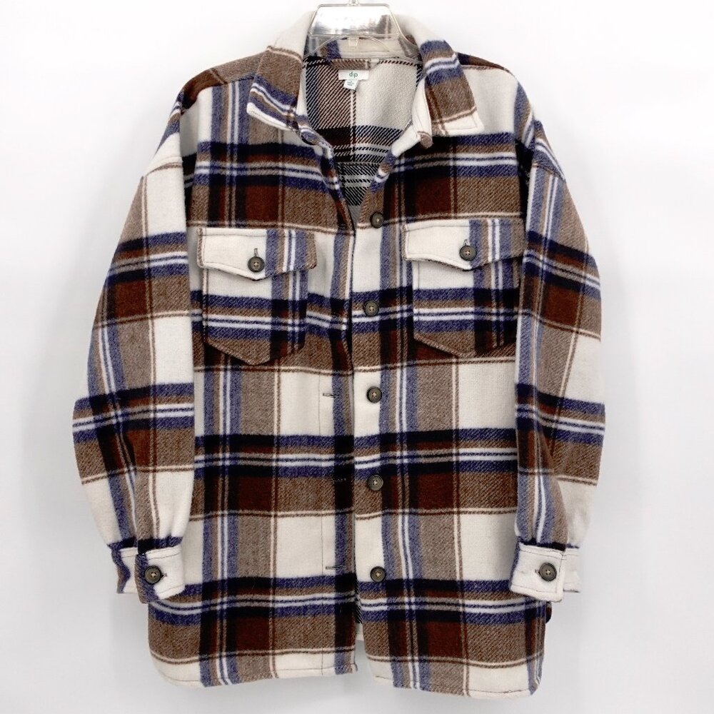 Oversized Plaid Shacket Brown Tan and Blue‎ Medium
